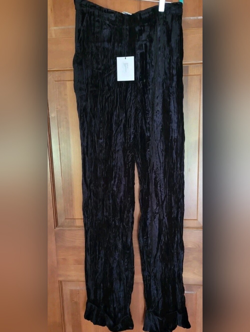 Black Crushed Velvet Wide-Leg Pants - Women
